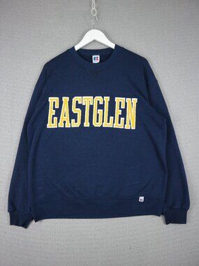 1990s Made in USA Spellout Russell Athletic Crewneck Sweater Navy Mens Large